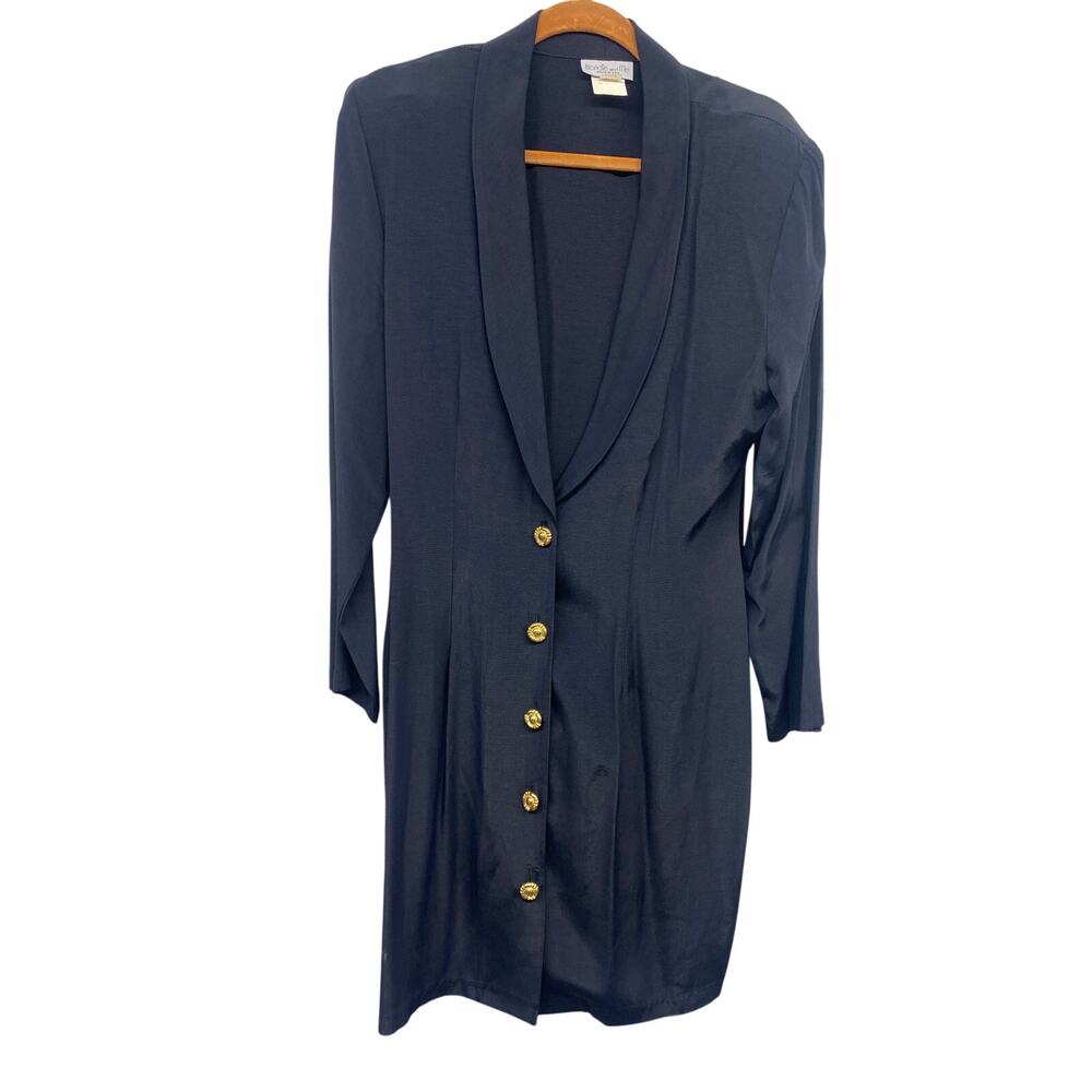 80s Vintage Blondie and Me Women's Professional  Medium Dress Navy Siren Gold